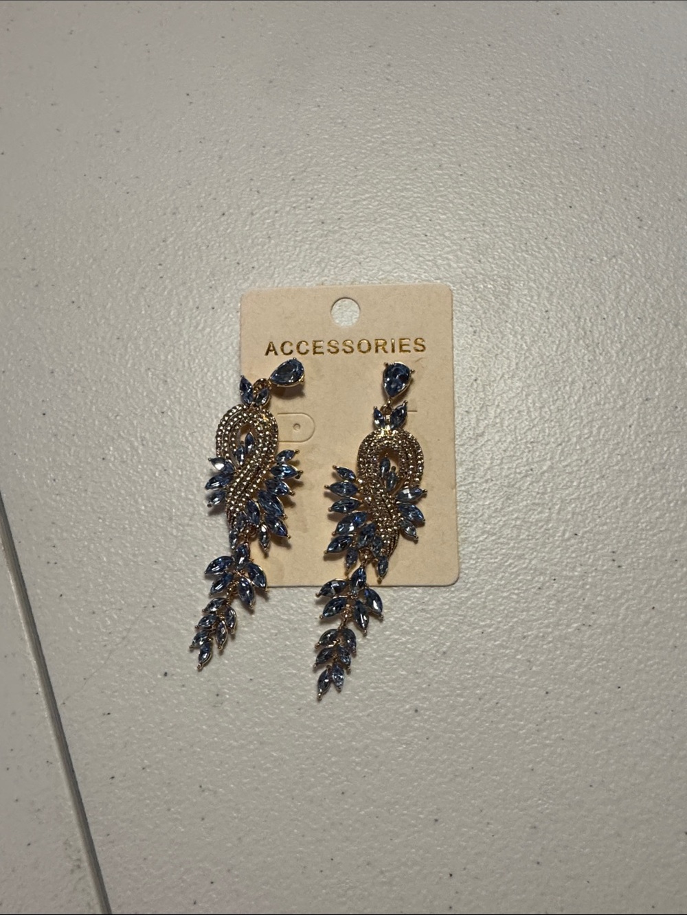 Gold-tone Drop Earrings with Blue Crystal Accents